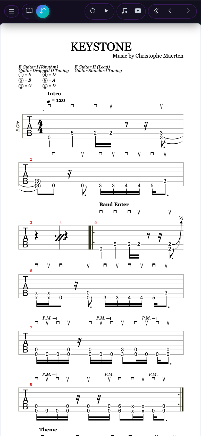Multi-track guitar tab on mobile