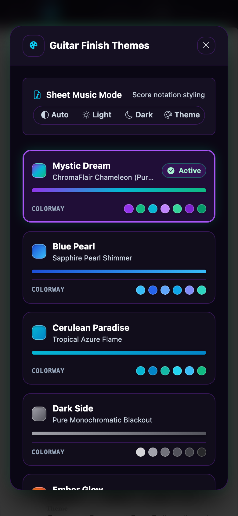 MajesticTab theme selector on mobile